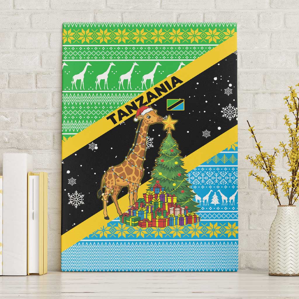 Tanzania Christmas Canvas Wall Art Giraffe Christmas Tree Snowflakes and Flag - African Pride