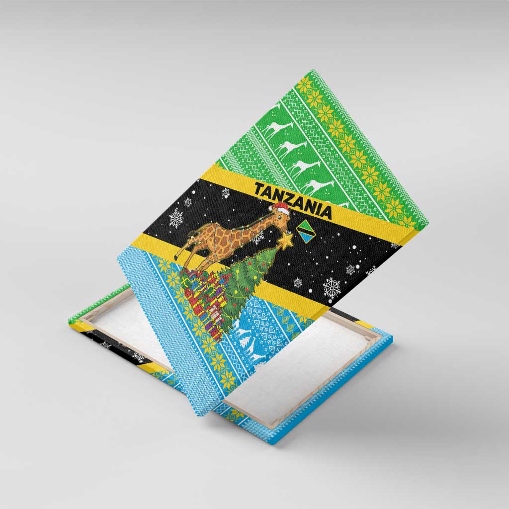 Tanzania Christmas Canvas Wall Art Giraffe Christmas Tree Snowflakes and Flag - African Pride