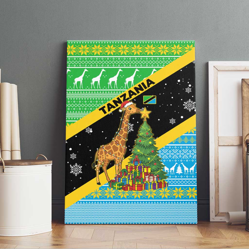 Tanzania Christmas Canvas Wall Art Giraffe Christmas Tree Snowflakes and Flag - African Pride