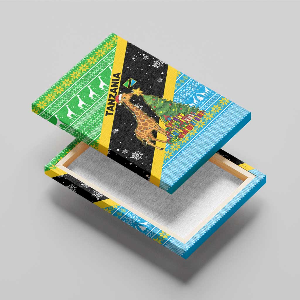 Tanzania Christmas Canvas Wall Art Giraffe Christmas Tree Snowflakes and Flag - African Pride