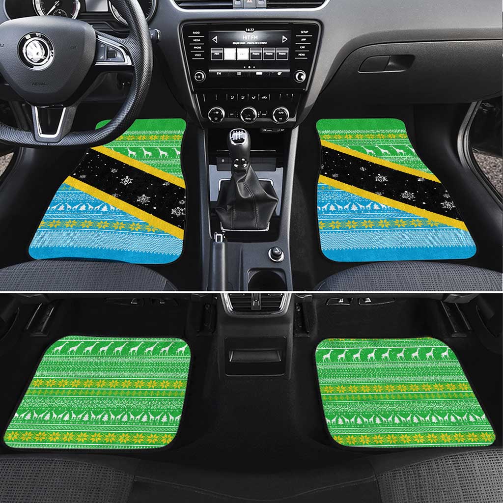 Tanzania Christmas Car Mats Giraffe Christmas Tree Snowflakes and Flag - African Pride