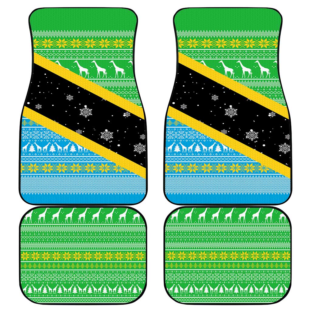 Tanzania Christmas Car Mats Giraffe Christmas Tree Snowflakes and Flag - African Pride