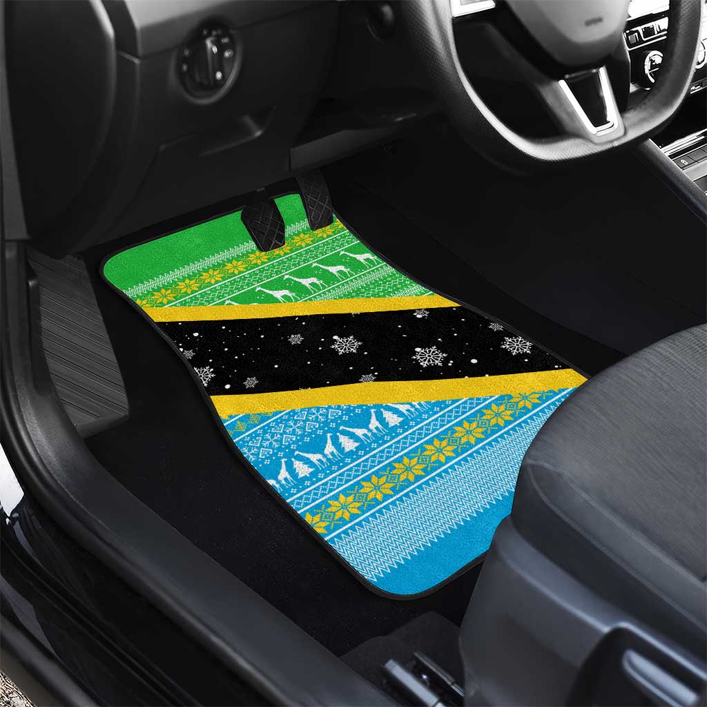Tanzania Christmas Car Mats Giraffe Christmas Tree Snowflakes and Flag - African Pride