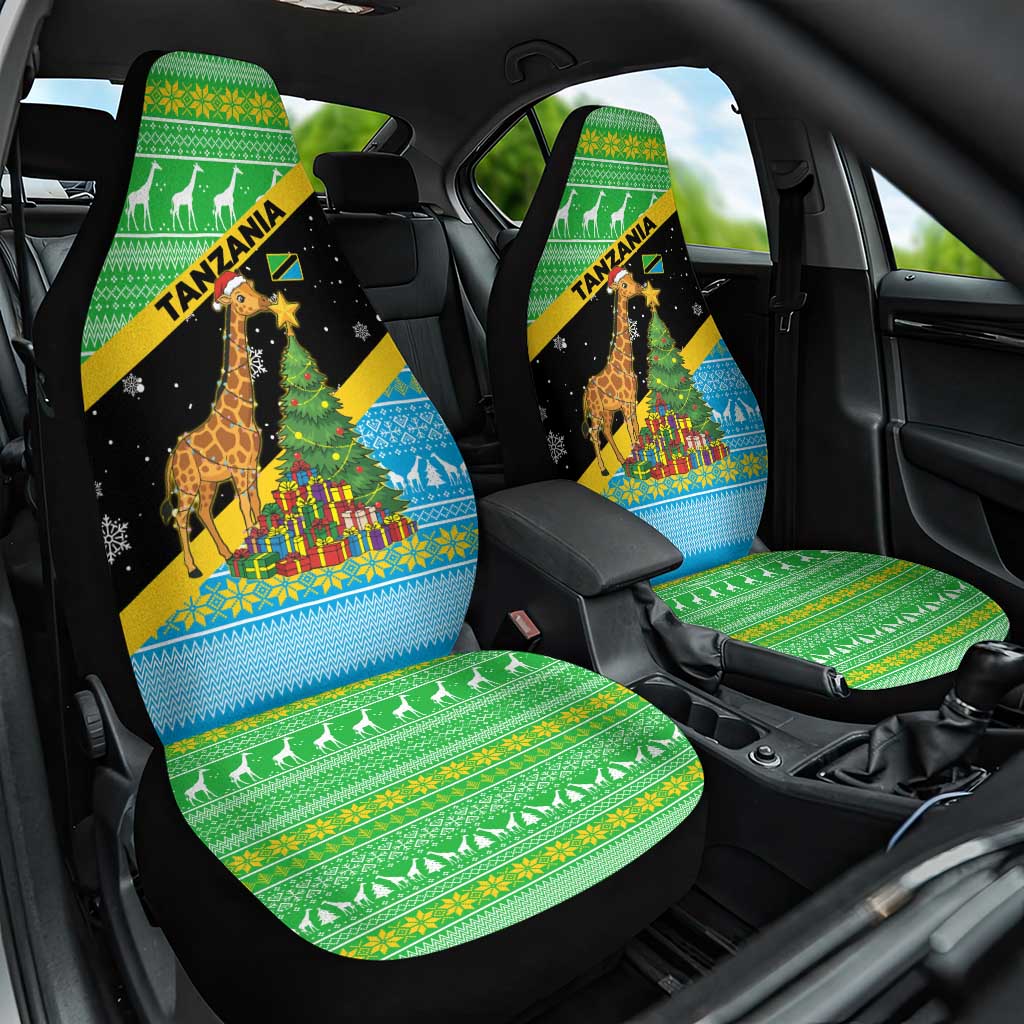 Tanzania Christmas Car Seat Cover Giraffe Christmas Tree Snowflakes and Flag - African Pride