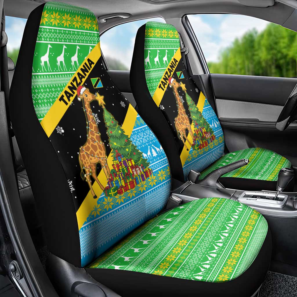 Tanzania Christmas Car Seat Cover Giraffe Christmas Tree Snowflakes and Flag - African Pride