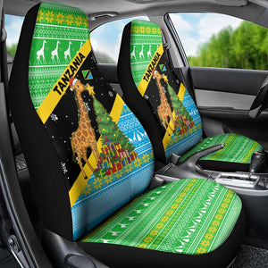 Tanzania Christmas Car Seat Cover Giraffe Christmas Tree Snowflakes and Flag - African Pride