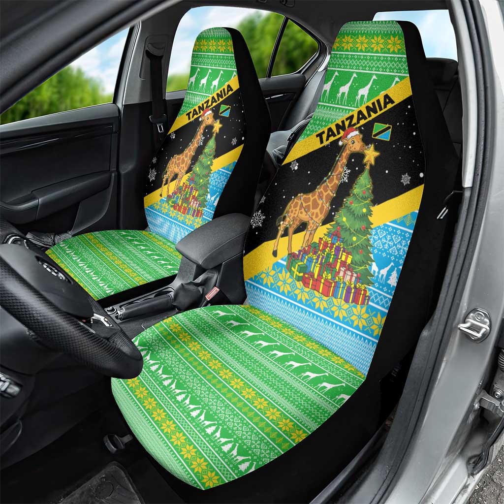 Tanzania Christmas Car Seat Cover Giraffe Christmas Tree Snowflakes and Flag - African Pride