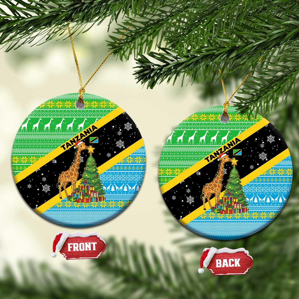 Tanzania Christmas Ceramic Ornament Giraffe Christmas Tree Snowflakes and Flag - African Pride