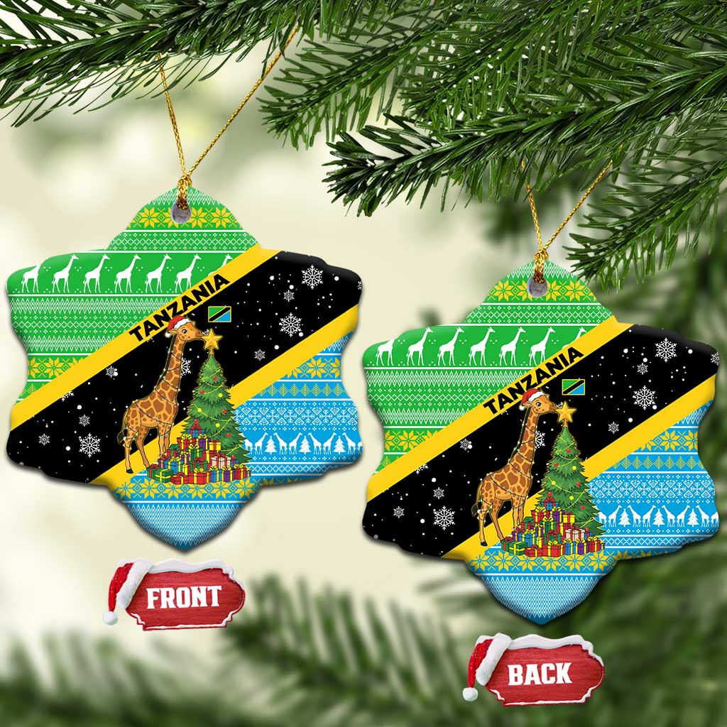 Tanzania Christmas Ceramic Ornament Giraffe Christmas Tree Snowflakes and Flag - African Pride