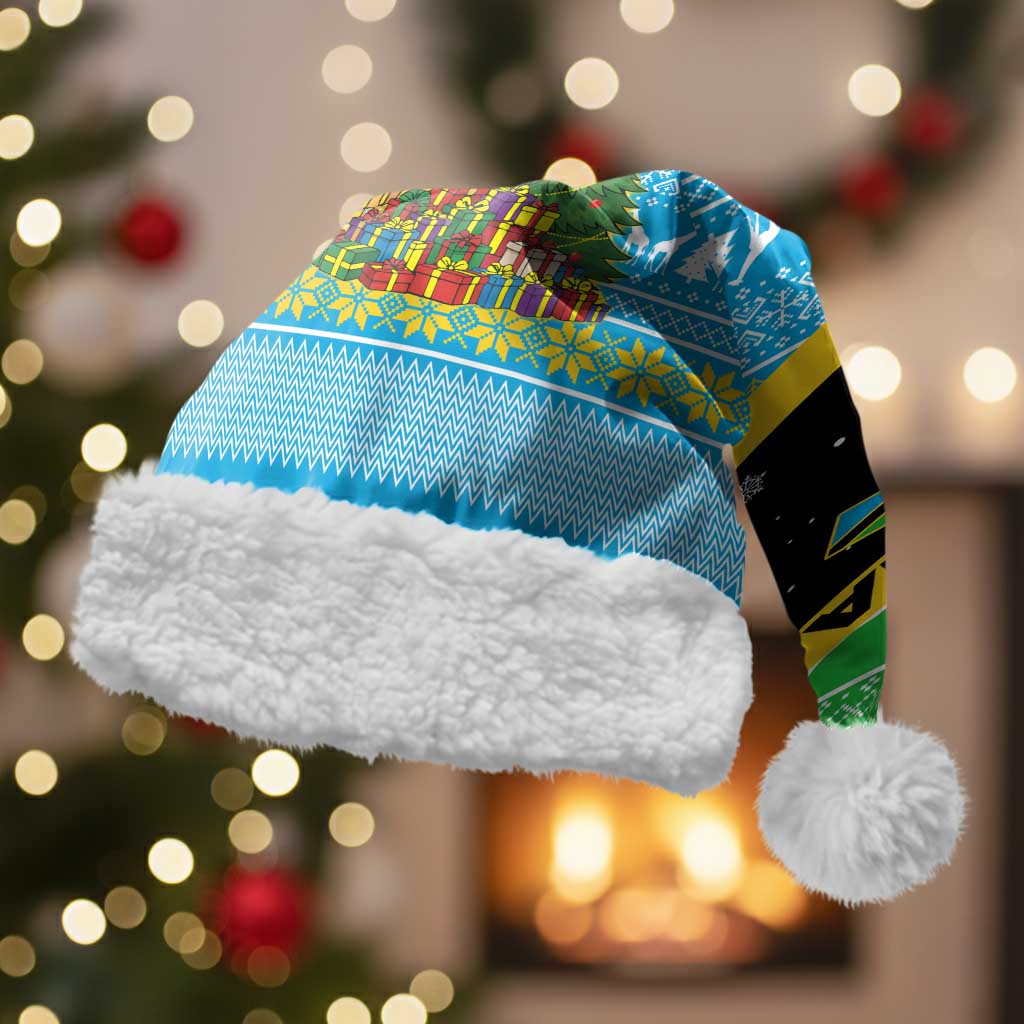 Tanzania Christmas Santa Hat Giraffe Christmas Tree Snowflakes and Flag - African Pride