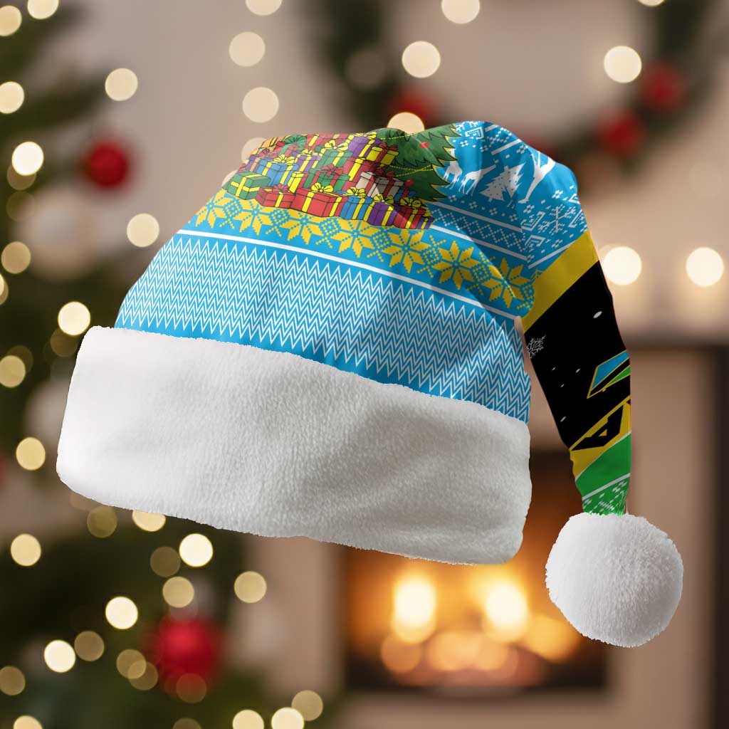 Tanzania Christmas Santa Hat Giraffe Christmas Tree Snowflakes and Flag - African Pride
