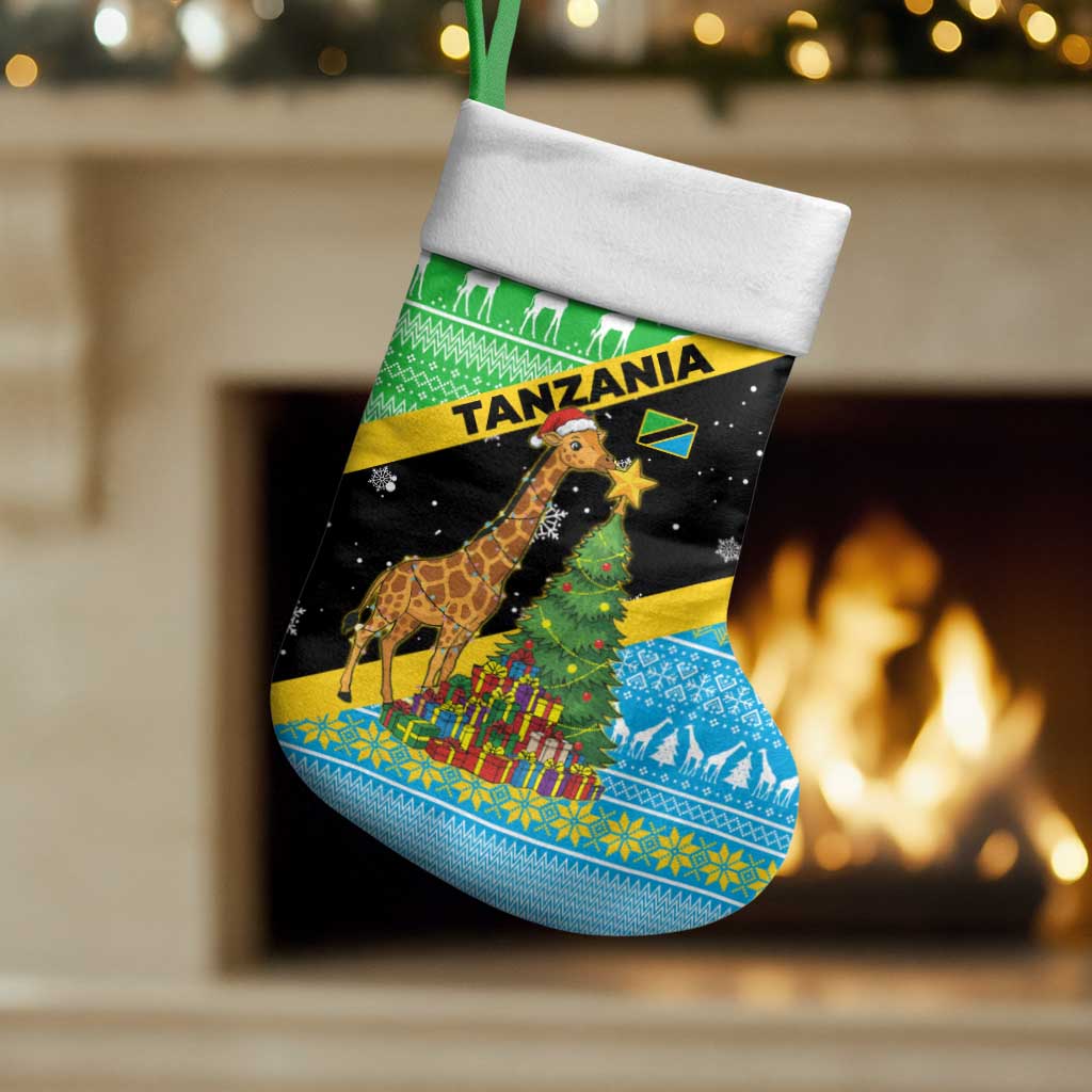 Tanzania Christmas Stocking Giraffe Christmas Tree Snowflakes and Flag - African Pride