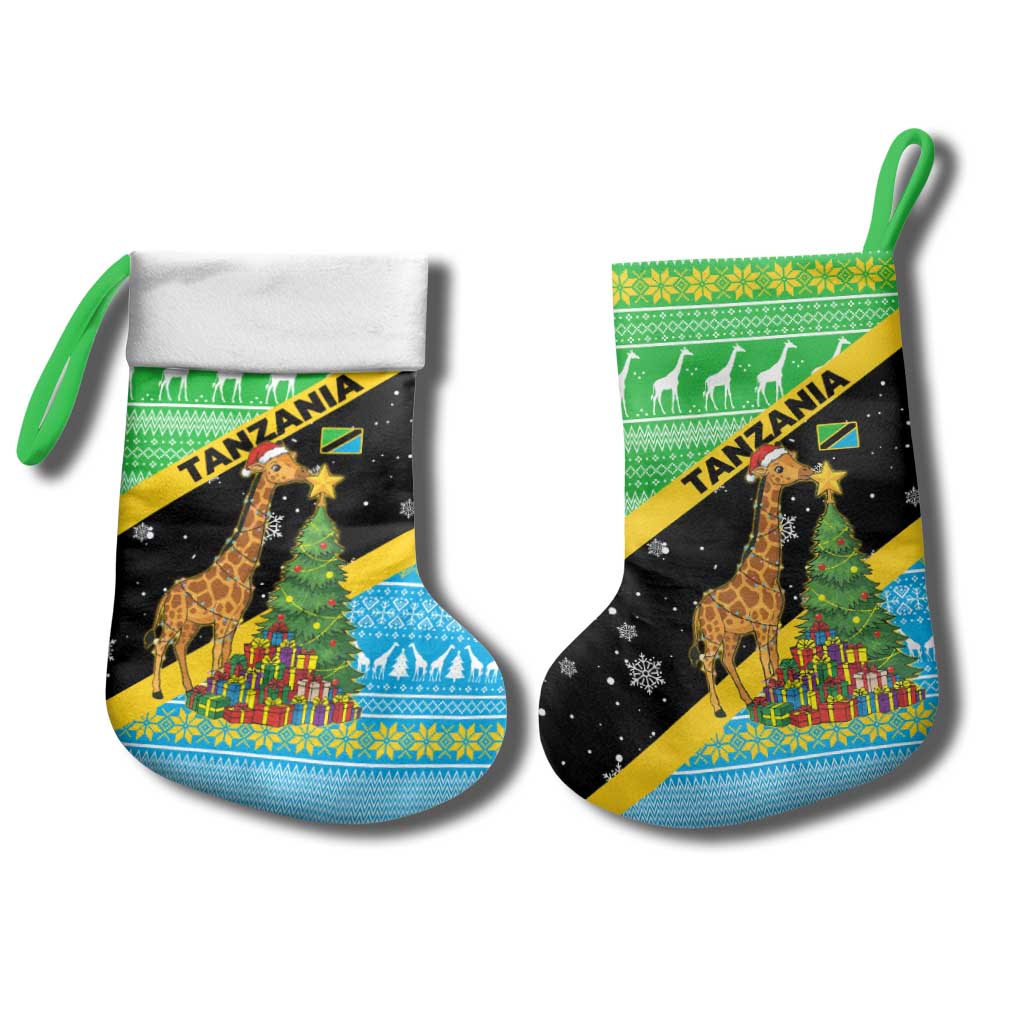 Tanzania Christmas Stocking Giraffe Christmas Tree Snowflakes and Flag - African Pride
