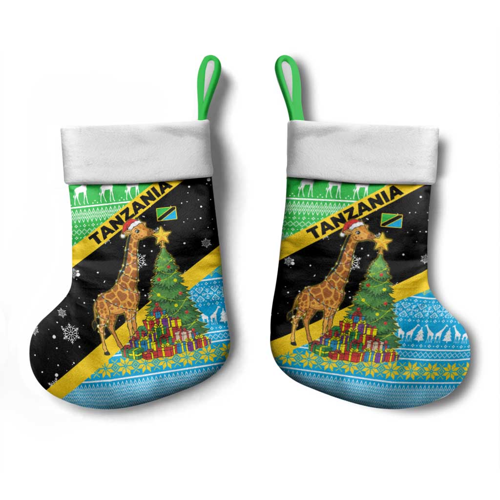 Tanzania Christmas Stocking Giraffe Christmas Tree Snowflakes and Flag - African Pride