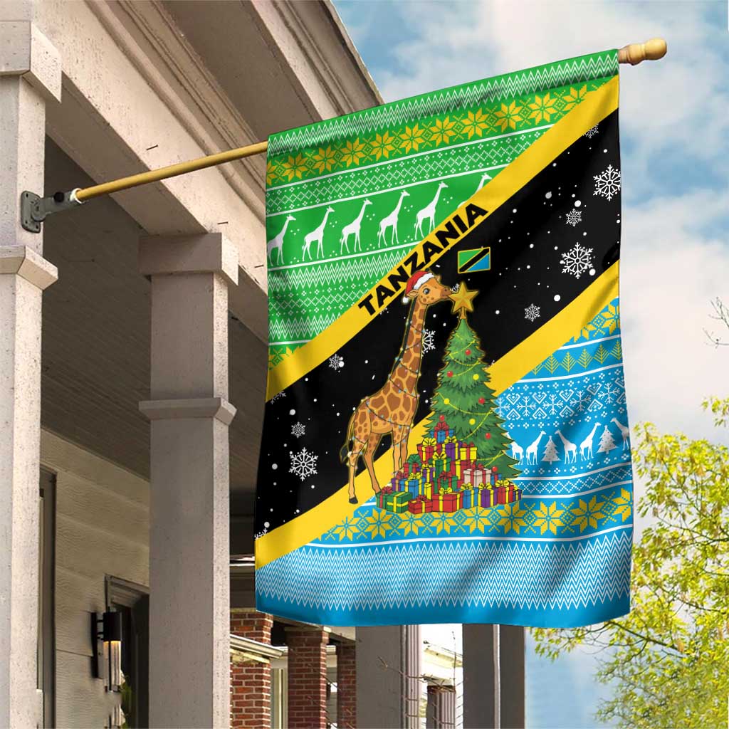 Tanzania Christmas Garden Flag Giraffe Christmas Tree Snowflakes and Flag - African Pride