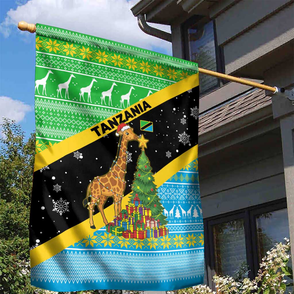 Tanzania Christmas Garden Flag Giraffe Christmas Tree Snowflakes and Flag - African Pride