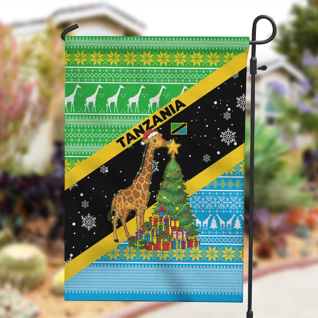 Tanzania Christmas Garden Flag Giraffe Christmas Tree Snowflakes and Flag - African Pride