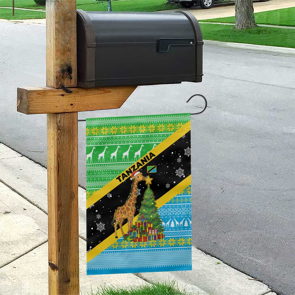 Tanzania Christmas Garden Flag Giraffe Christmas Tree Snowflakes and Flag - African Pride