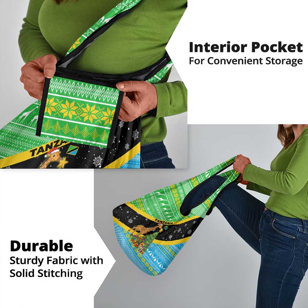 Tanzania Christmas Grocery Bag Giraffe Christmas Tree Snowflakes and Flag - African Pride