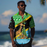 Tanzania Christmas Hawaiian Shirt Giraffe Christmas Tree Snowflakes and Flag - African Pride