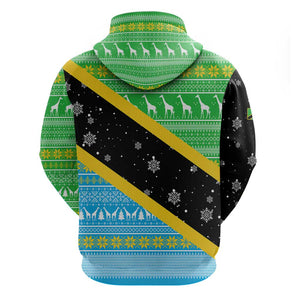 Tanzania Christmas Hoodie Giraffe Christmas Tree Snowflakes and Flag - African Pride
