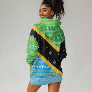 Tanzania Christmas Hoodie Dress Giraffe Christmas Tree Snowflakes and Flag - African Pride
