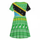 Tanzania Christmas Kid Short Sleeve Dress Giraffe Christmas Tree Snowflakes and Flag - African Pride