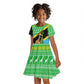 Tanzania Christmas Kid Short Sleeve Dress Giraffe Christmas Tree Snowflakes and Flag - African Pride