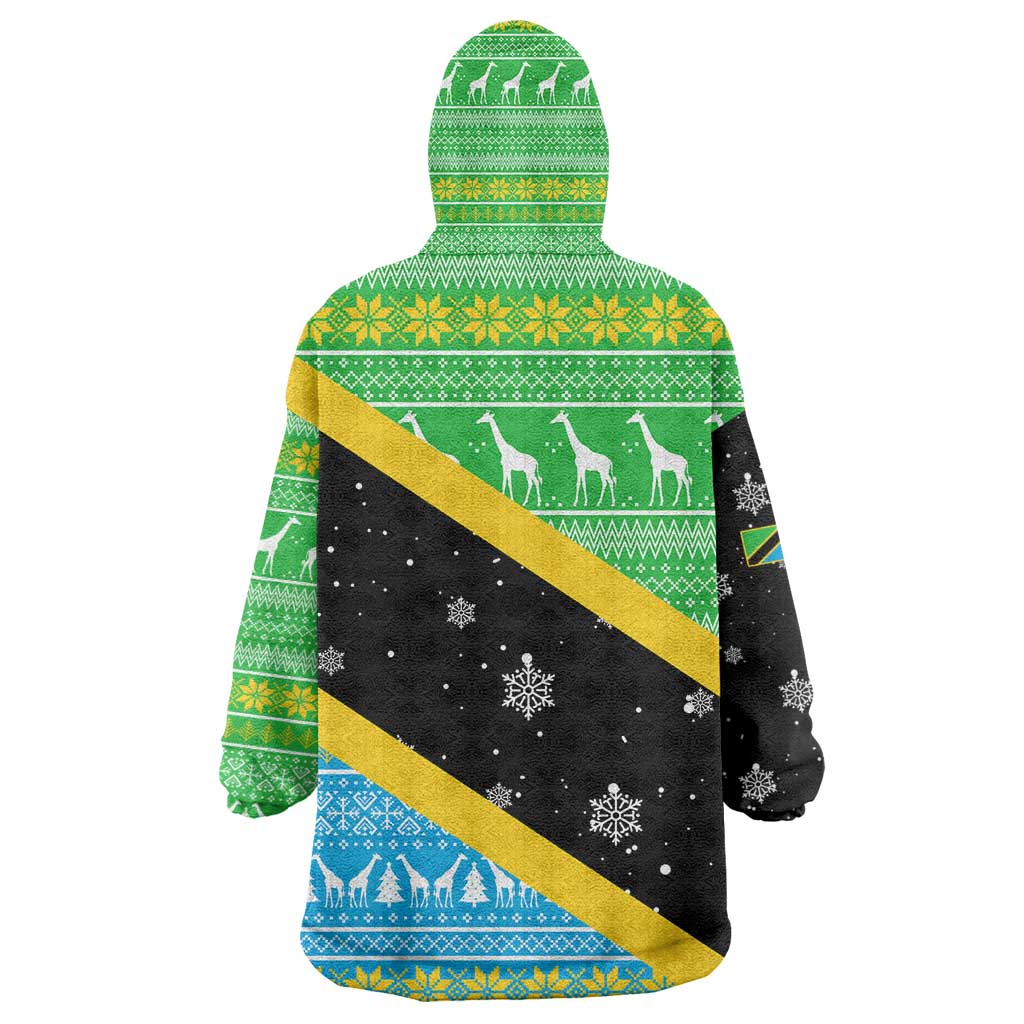 Tanzania Christmas Kid Wearable Blanket Hoodie Giraffe Christmas Tree Snowflakes and Flag - African Pride