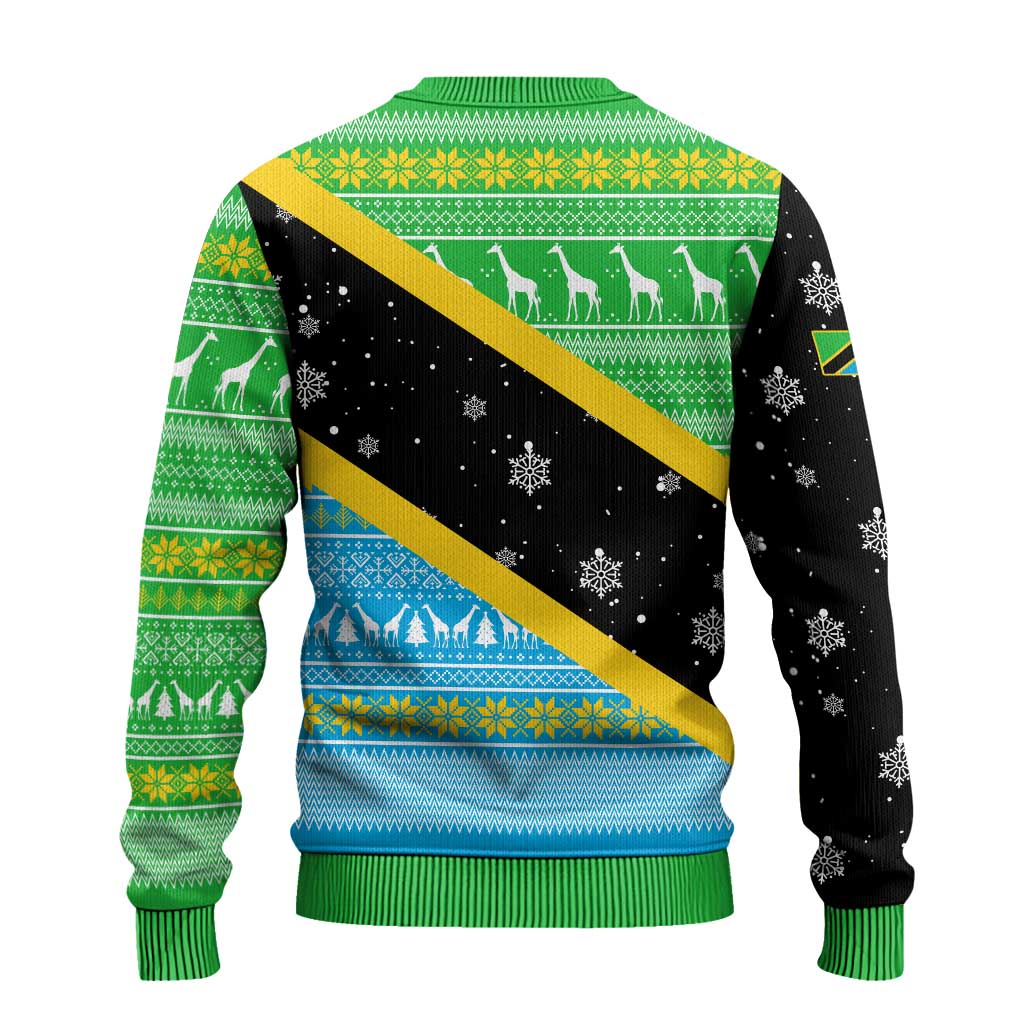 Tanzania Christmas Ugly Christmas Sweater Giraffe Christmas Tree Snowflakes and Flag - African Pride