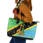 Tanzania Christmas Leather Tote Bag Giraffe Christmas Tree Snowflakes and Flag - African Pride