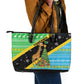 Tanzania Christmas Leather Tote Bag Giraffe Christmas Tree Snowflakes and Flag - African Pride