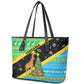 Tanzania Christmas Leather Tote Bag Giraffe Christmas Tree Snowflakes and Flag - African Pride