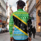 Tanzania Christmas Long Sleeve Button Shirt Giraffe Christmas Tree Snowflakes and Flag - African Pride