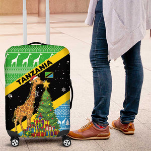 Tanzania Christmas Luggage Cover Giraffe Christmas Tree Snowflakes and Flag - African Pride