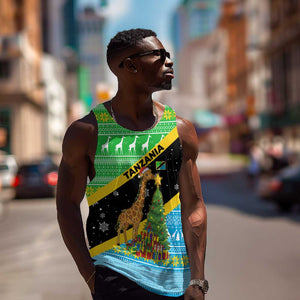 Tanzania Christmas Men Tank Top Giraffe Christmas Tree Snowflakes and Flag - African Pride