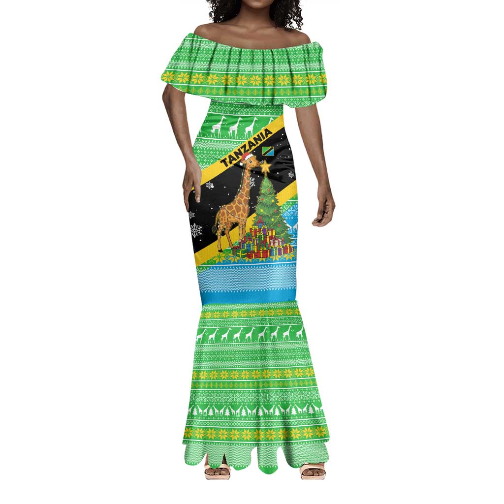 Tanzania Christmas Mermaid Dress Giraffe Christmas Tree Snowflakes and Flag - African Pride