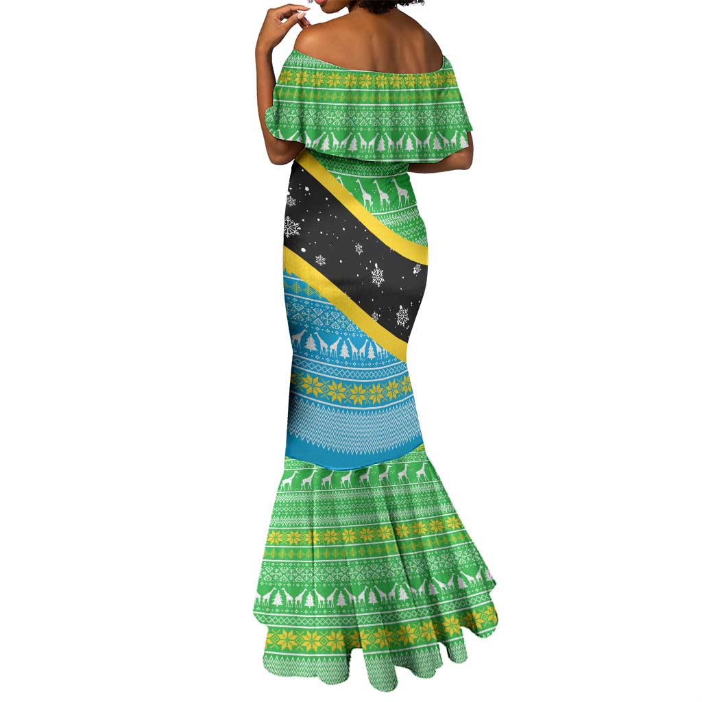Tanzania Christmas Mermaid Dress Giraffe Christmas Tree Snowflakes and Flag - African Pride
