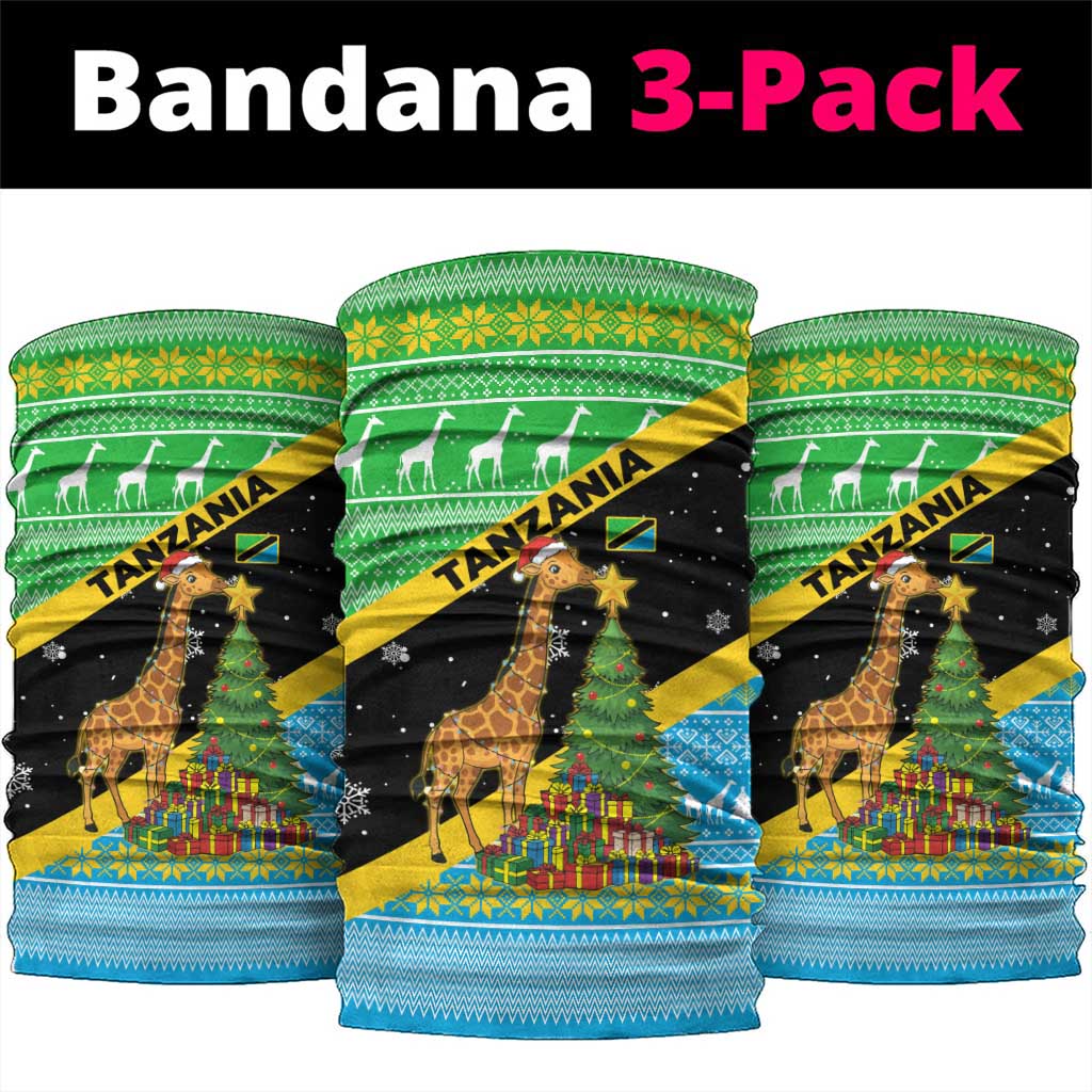 Tanzania Christmas Neck Gaiter Giraffe Christmas Tree Snowflakes and Flag - African Pride