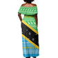 Tanzania Christmas Off Shoulder Maxi Dress Giraffe Christmas Tree Snowflakes and Flag - African Pride