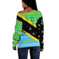 Tanzania Christmas Off Shoulder Sweater Giraffe Christmas Tree Snowflakes and Flag - African Pride