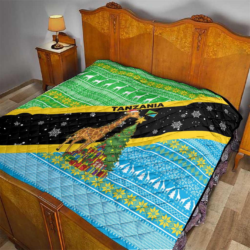 Tanzania Christmas Quilt Giraffe Christmas Tree Snowflakes and Flag - African Pride