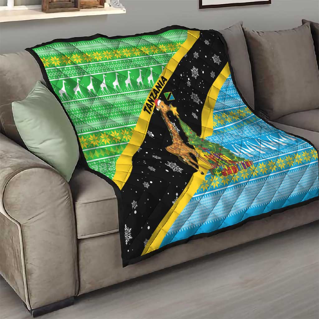 Tanzania Christmas Quilt Giraffe Christmas Tree Snowflakes and Flag - African Pride