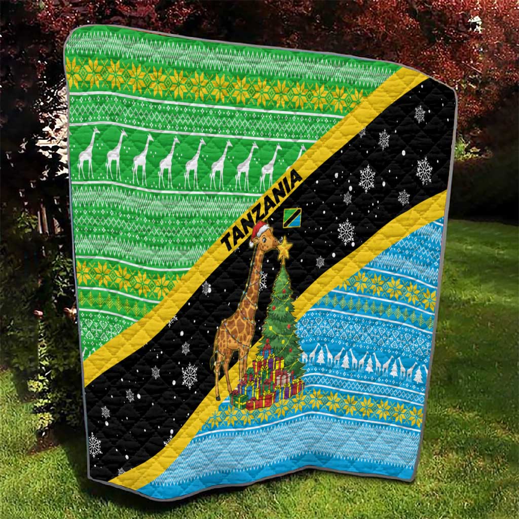Tanzania Christmas Quilt Giraffe Christmas Tree Snowflakes and Flag - African Pride