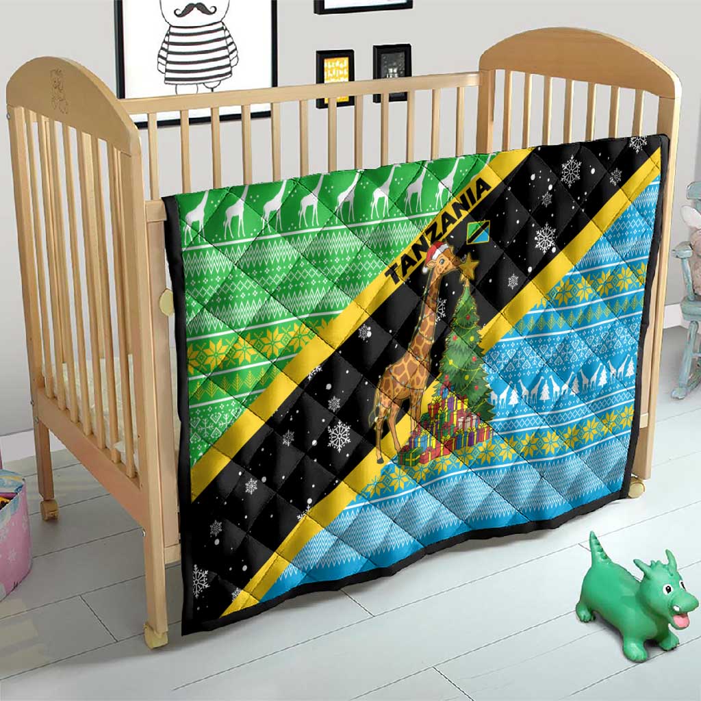 Tanzania Christmas Quilt Giraffe Christmas Tree Snowflakes and Flag - African Pride
