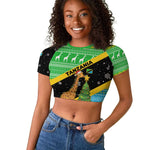 Tanzania Christmas Raglan Cropped T shirt Giraffe Christmas Tree Snowflakes and Flag - African Pride