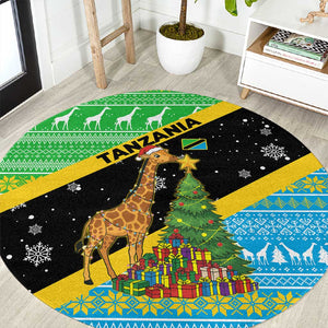 Tanzania Christmas Round Carpet Giraffe Christmas Tree Snowflakes and Flag - African Pride