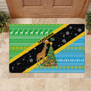 Tanzania Christmas Rubber Doormat Giraffe Christmas Tree Snowflakes and Flag - African Pride