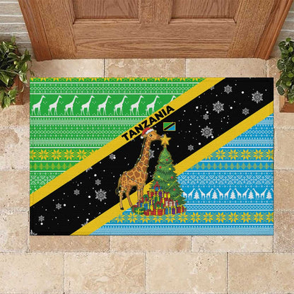 Tanzania Christmas Rubber Doormat Giraffe Christmas Tree Snowflakes and Flag - African Pride