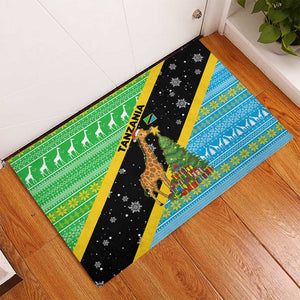 Tanzania Christmas Rubber Doormat Giraffe Christmas Tree Snowflakes and Flag - African Pride
